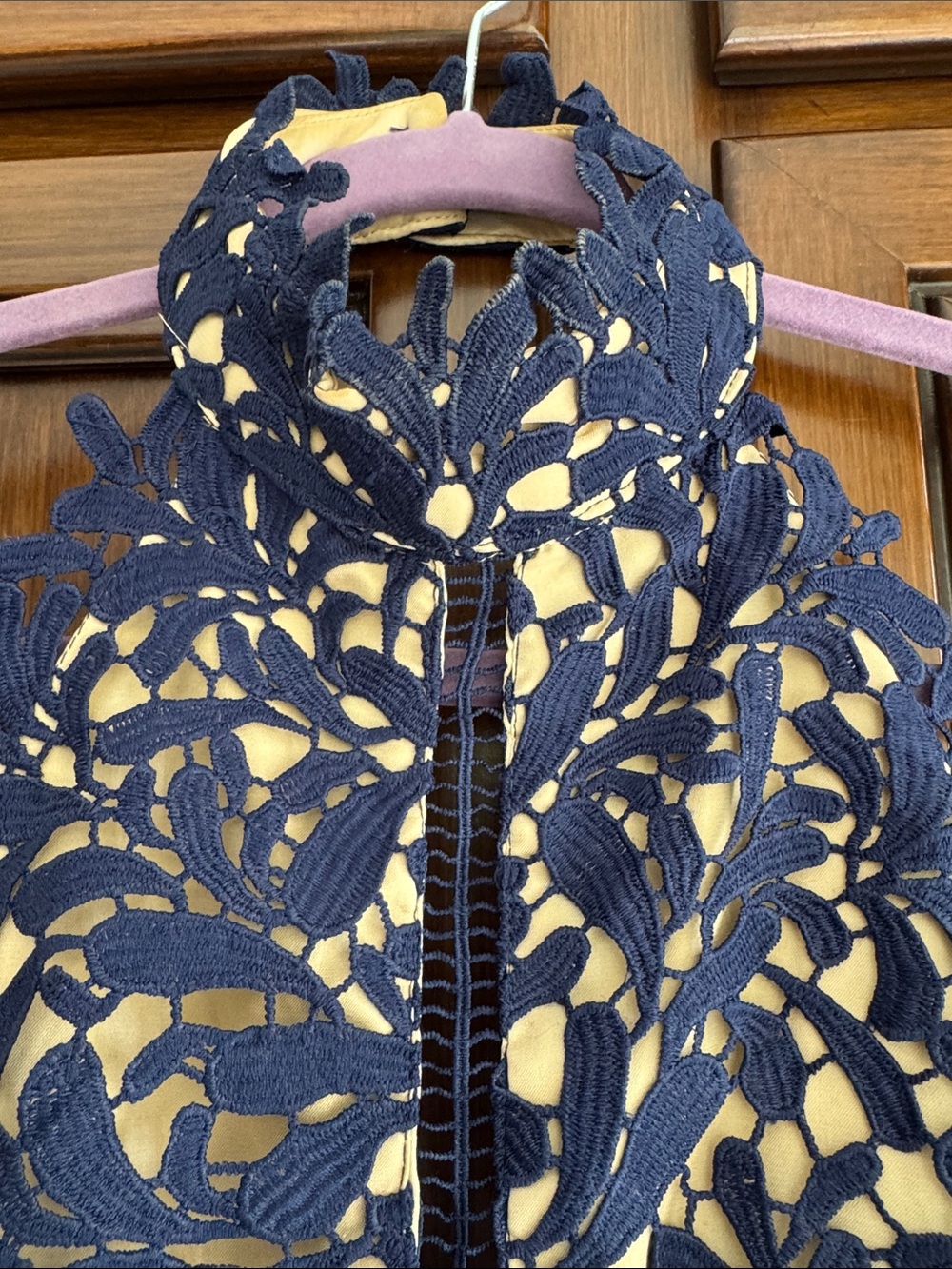 Lulu's Navy Blue Lace Overlay Dress with Cream Lining